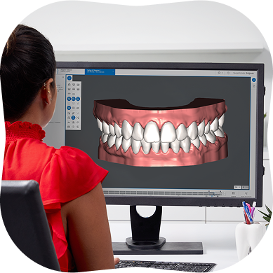 demonstrating SureSmile aligner treatment
