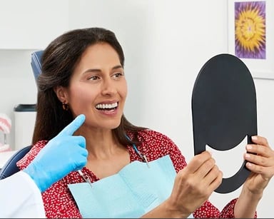 Woman smiling at mirror